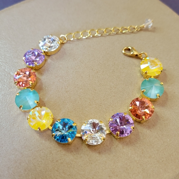Hand Crafted Jewelry - Austrian Crystal Tennis Bracelet in Gold